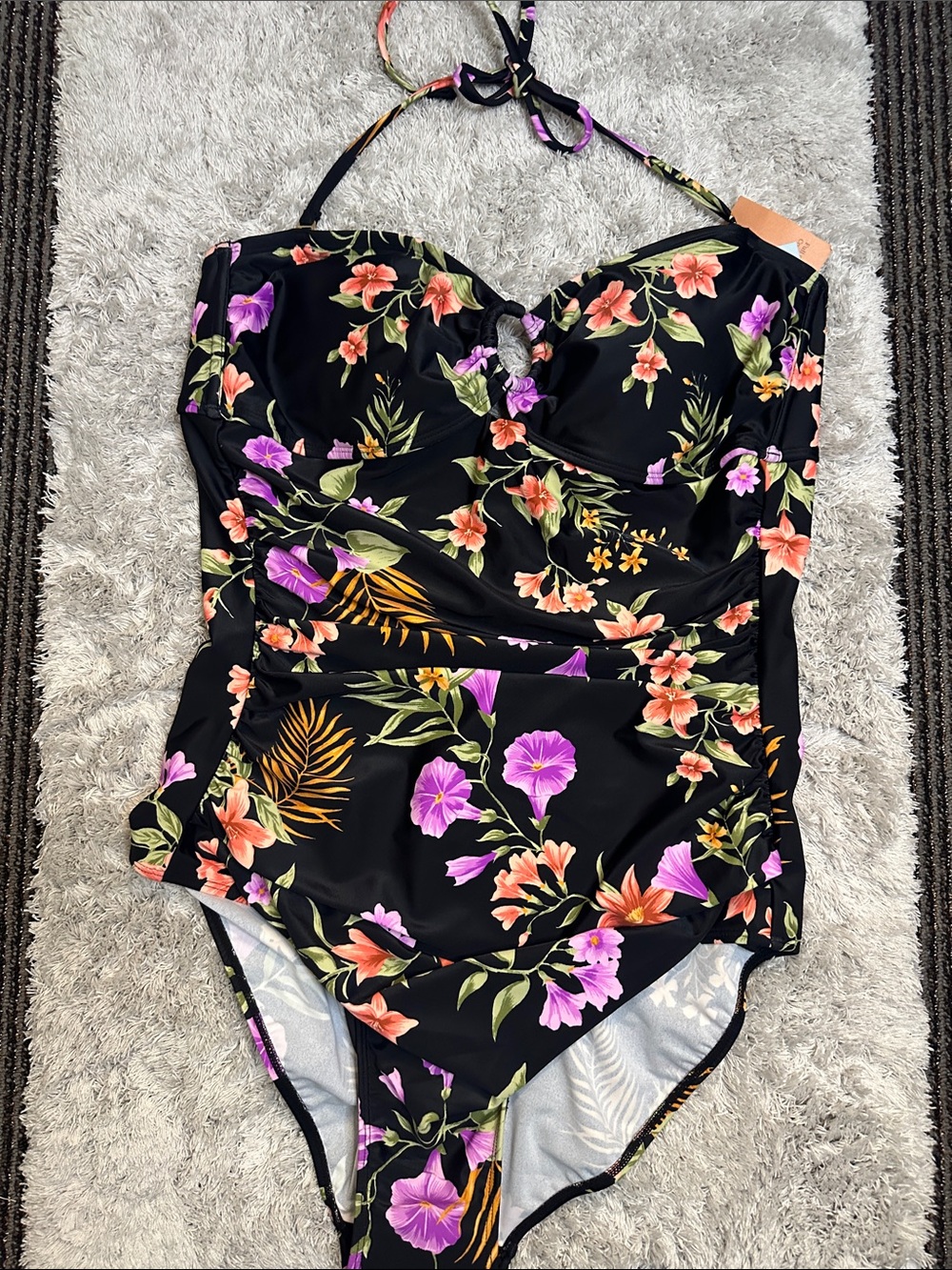 Shade & Shore Black Floral One-Piece Swimsuit